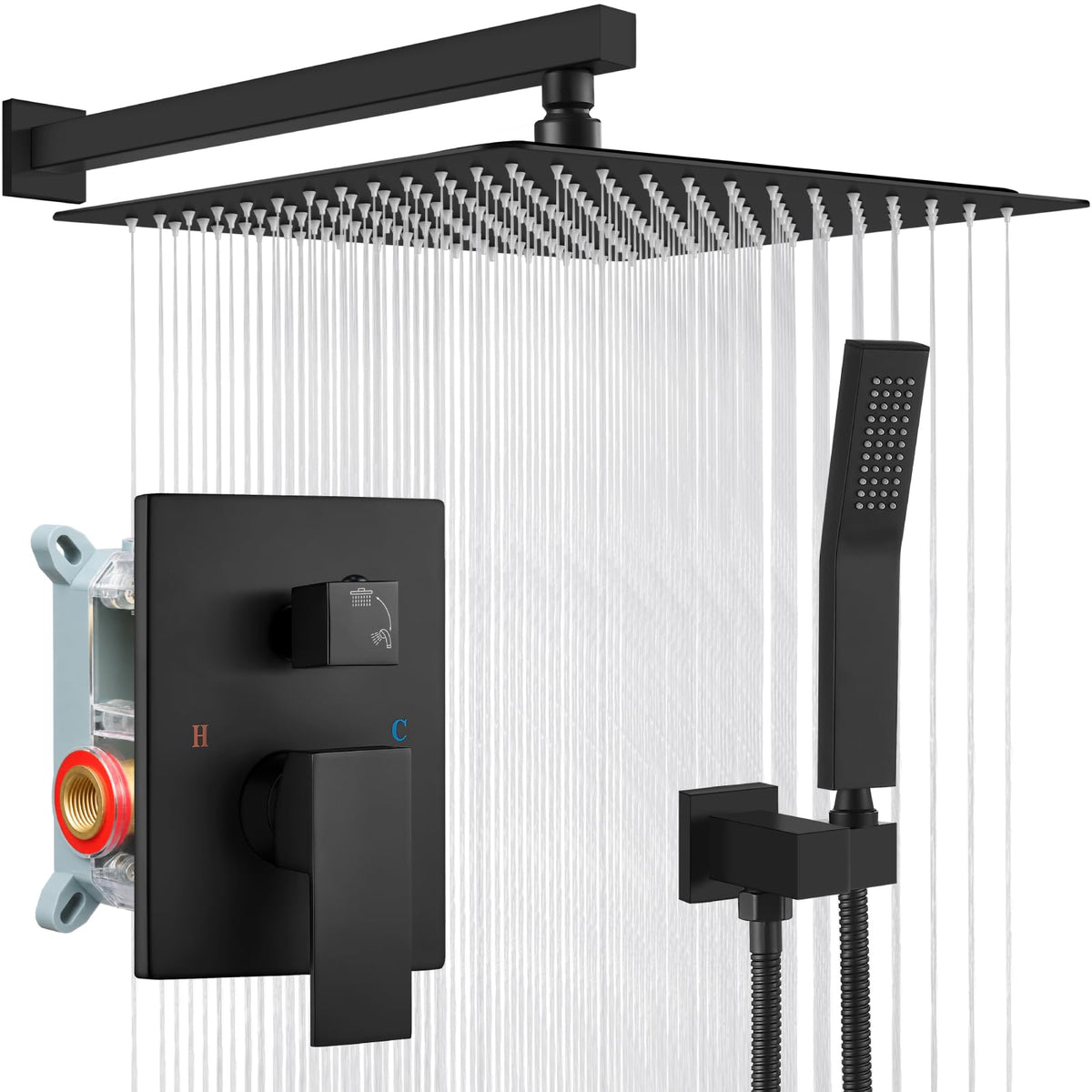 gotonovo Shower Faucet Set with Handheld Spray Matte Black,10'' Head