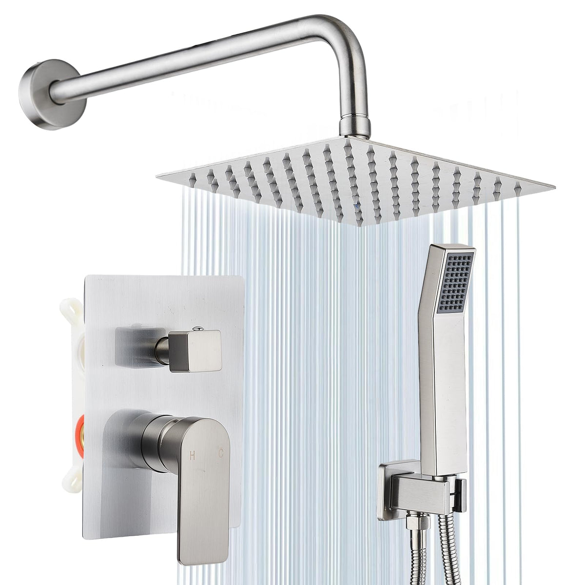 Shower Faucet Set With 8" Shower Head And Handheld Black