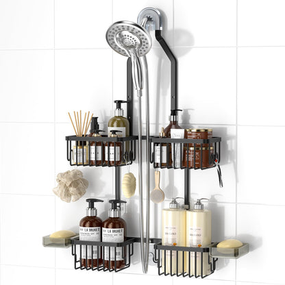 Adjustable Aluminum Shower Caddy Hanging for Handheld Showerhead, Silver