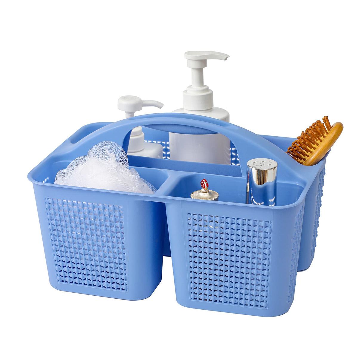 Plastic Portable Shower Caddy Basket with Handle, 3 Compartments, Grey