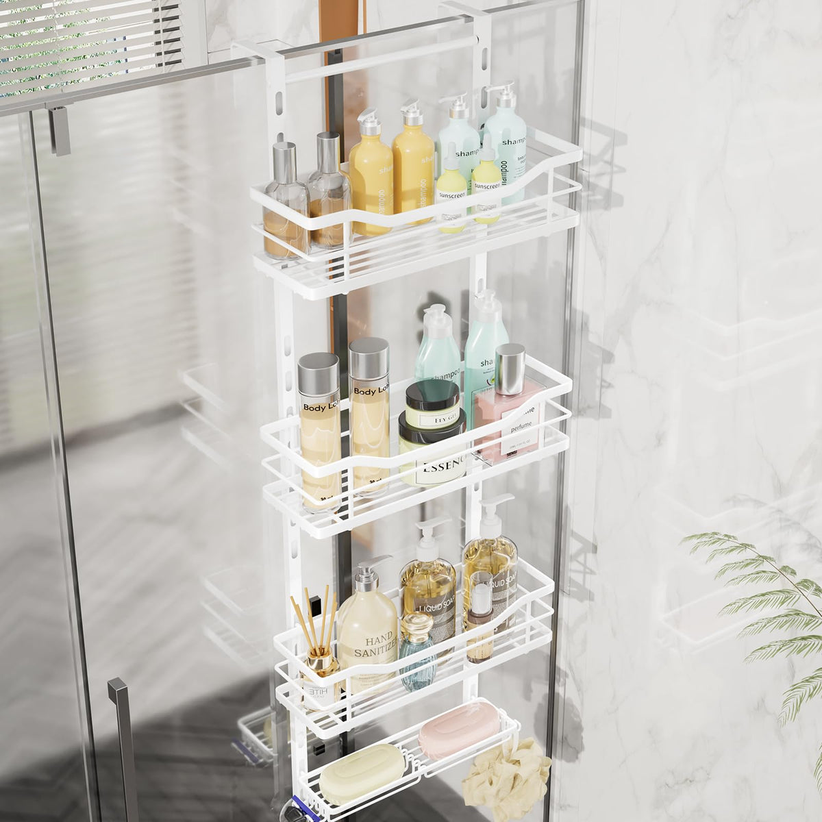 SWTYMIKI Over the Door Shower Caddy - 3 Tier Adjustable Shower Organizer Hanging with Soap Holder, No Drilling Stainless Steel Bathroom Rack Hanging for Body Wash, Shampoo, Soap, Razor, Black