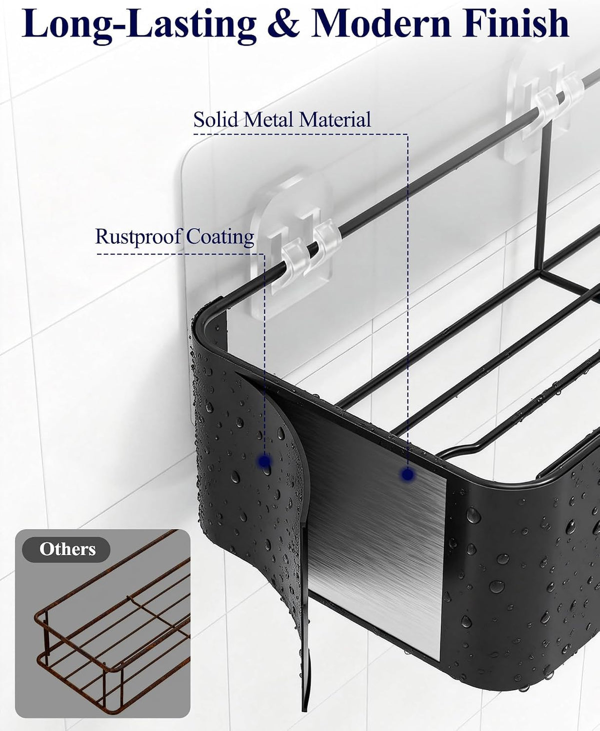 Kitsure Large Shower Caddy - Adhesive 6-Pack Bathroom Shelves, Black
