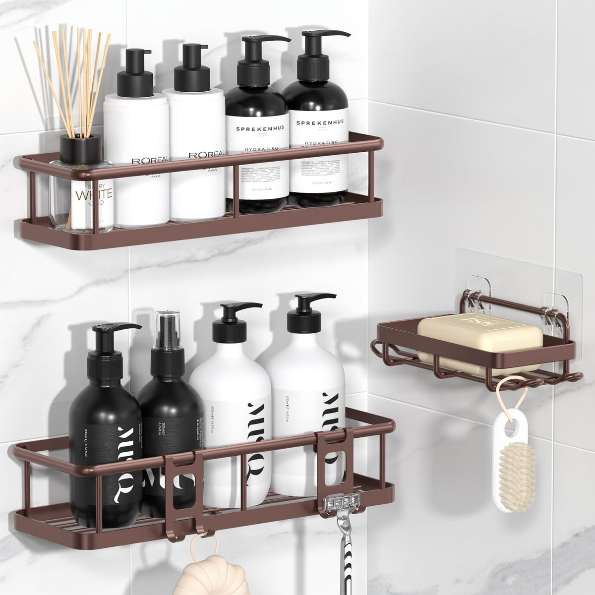 YASONIC Shower Caddy Adhesive, Rustproof Shower Organizer, Large Capacity Shower Shelves for Inside Shower, No Drilling Bathroom Organizers and Storage for Home Decor （2 Pack Silver）