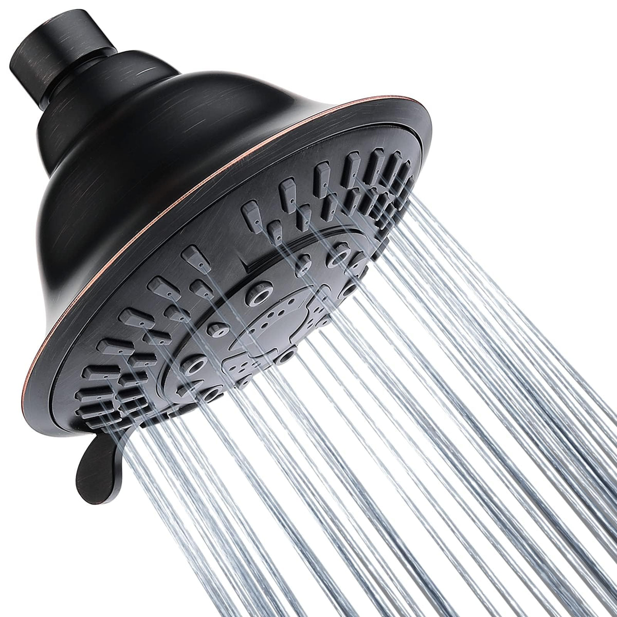 BRIGHT SHOWERS High Pressure Rain Shower Head, Fixed Shower Head with 5 Spray Settings, Adjustable Angle and Anti-Clog Nozzles, Oil Rubbed Bronze