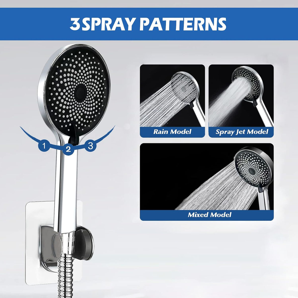 Shower Head, 8" High Pressure Rainfall Shower Head with Handheld Dual Spray