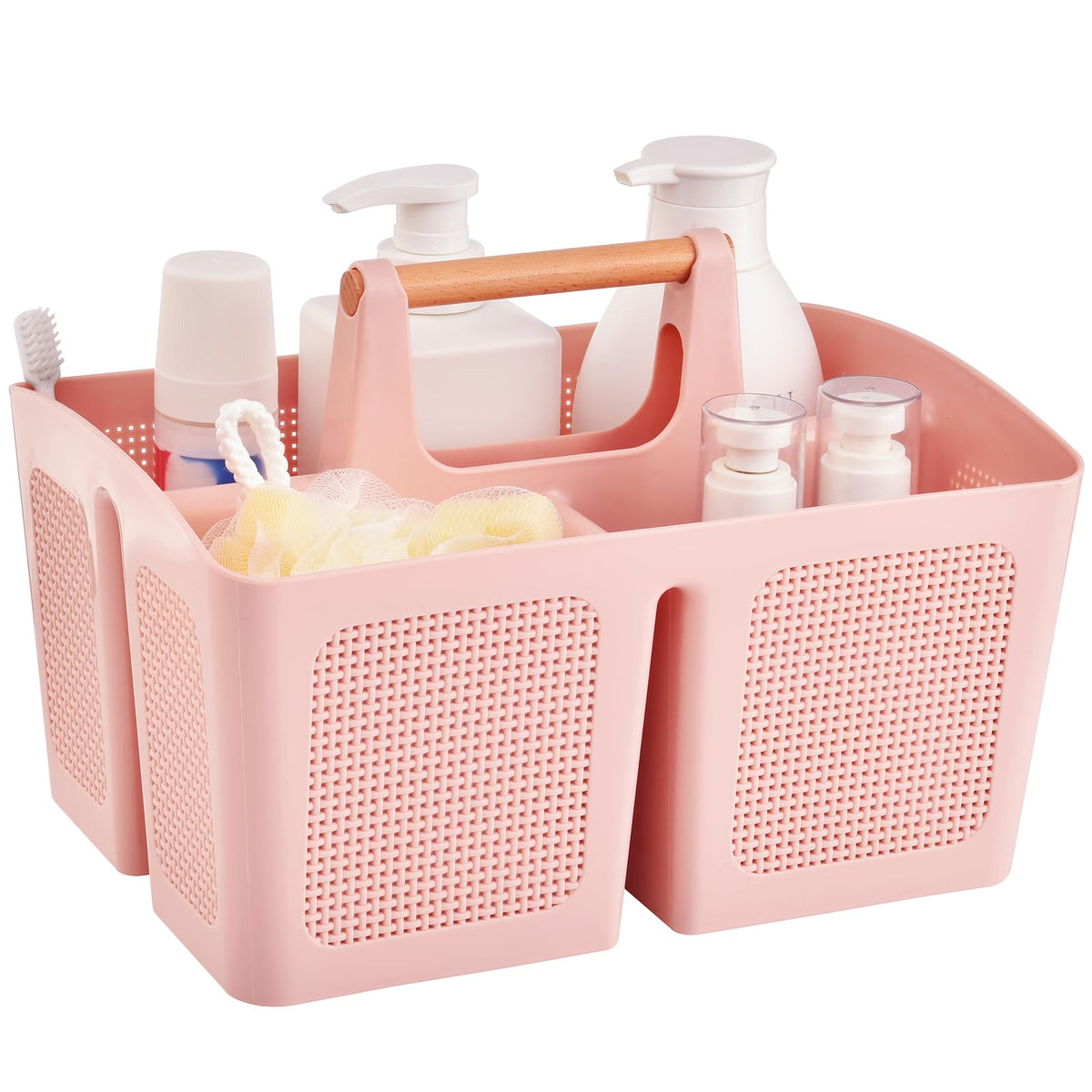 ALINK Portable Shower Caddy Basket with Compartments, Plastic Divided Cleaning Caddy Organizer Storage Tote with Handle for Bathroom, College, Dorm Room Essentials, Black