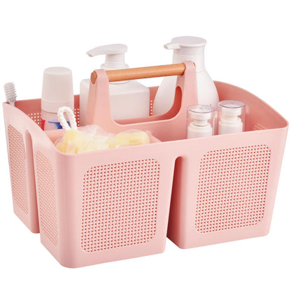 ALINK Portable Shower Caddy Basket with Compartments, Plastic Divided Cleaning Caddy Organizer Storage Tote with Handle for Bathroom, College, Dorm Room Essentials, Black