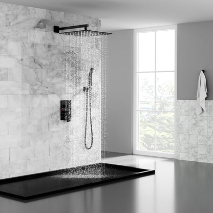 SR SUN RISE Shower Faucet Set 16-Inch Rainfall Shower Head Matte Black