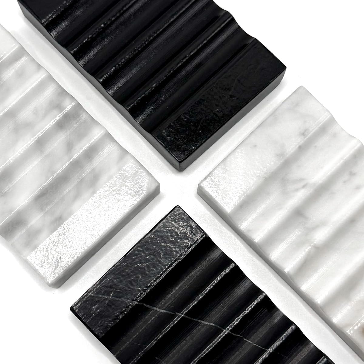 WeDoDecor Real Marble Soap Dish for Shower Stone Tray Small Bar Soap Holder with Self Draining | Non-Slip, Luxury Bath Room Accessories (White)