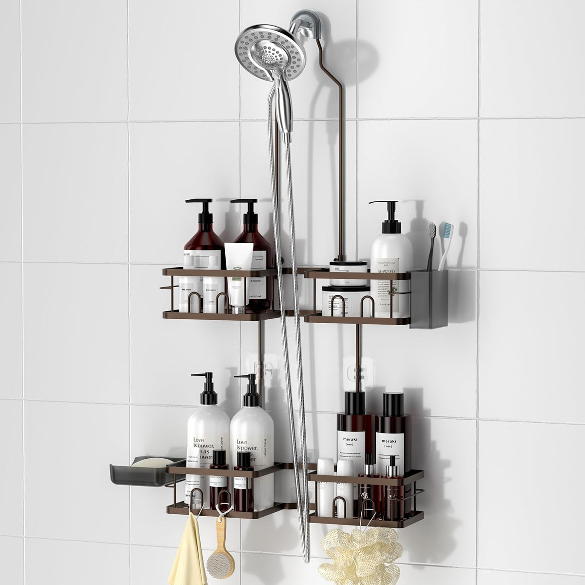 REINHARDT Adjustable Shower Caddy Hanging for Handheld Showerheads, Black