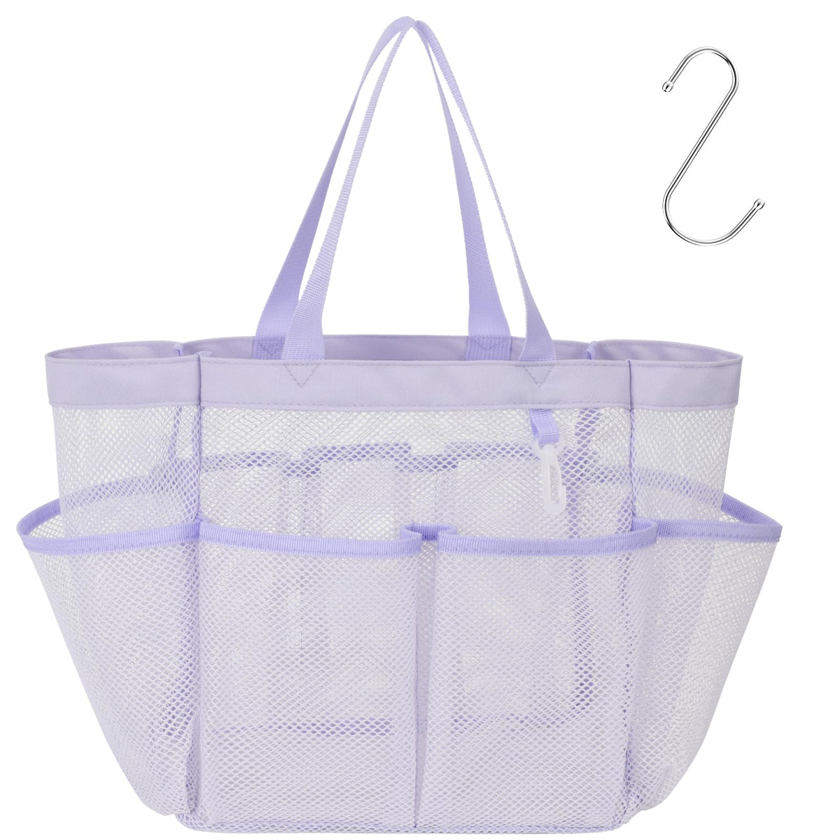 Mesh Shower Caddy Portable - 8 Pockets, S-Hook, Shower Bag for Dorm Camping