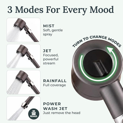 Drivse Filtered Shower Head for Hard Water | Ion Drops | 3 Spray Modes
