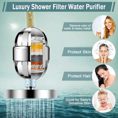 Filtered Shower Head with Handheld, High Pressure Rainfall Shower Head