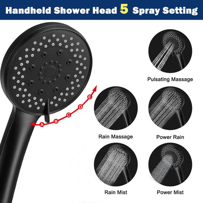 NearMoon Filtered Rain Shower Head, High Pressure 8″Square, and 5 settings Handheld Shower Filter Combo with Self-adhesive Holder/1.5M Hose -1 Replaceable Filter Cartridge (Matte Black)