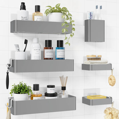 Kitsure Large Shower Caddy - Adhesive 6-Pack Bathroom Shelves, Black