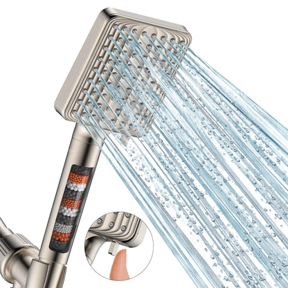 MakeFit Filtered Shower Head Black - 6 Modes High Pressure Handheld Shower Head with Filter Mineral Beads, Detachable Handheld Showerhead Set with Stainless Steel Hose and Shower Arm Bracket