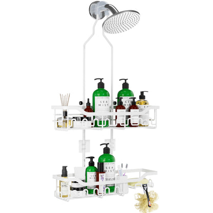 Upgraded Extended Length Shower Organizer with Hooks, Rustproof Shampoo Soap Holder, Large Hanging Bathroom Caddy
