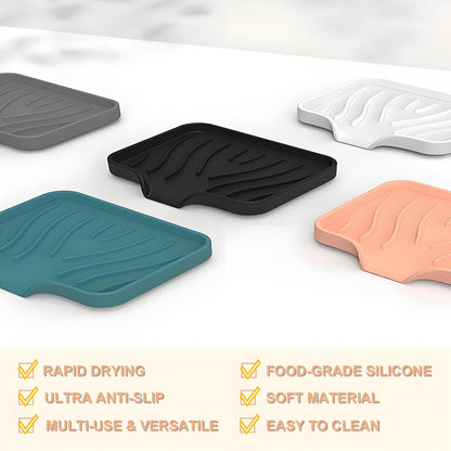Silicone Soap Dish with Drainer, Fast Dry Kitchen Bath Black Small 2-Pack