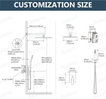 Aolemi Shower Faucet Set with Handheld Matte Black 8 Inch Head