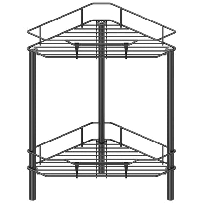 HuggieGems 4 Tier Floor Standing Corner Shower Caddy Organizer Shelf with Hooks, Bathroom Shelves Stand Rack, Black