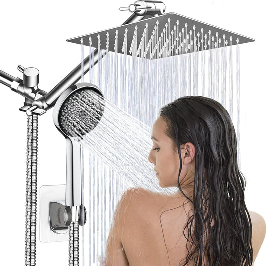 Shower Head, 8" High Pressure Rainfall Shower Head with Handheld Dual Spray