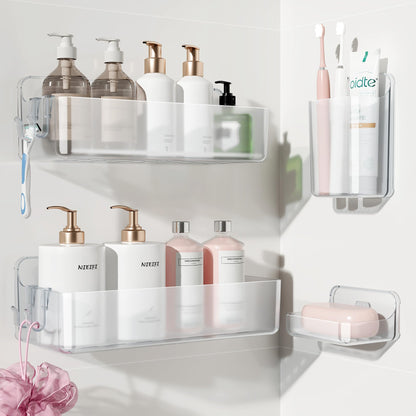 Nieifi Adhesive Shower Shelves, Clear, 5 Pieces