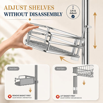 SEIRIONE Rustproof Corner Shower Caddy Tension Pole for Bathroom Storage