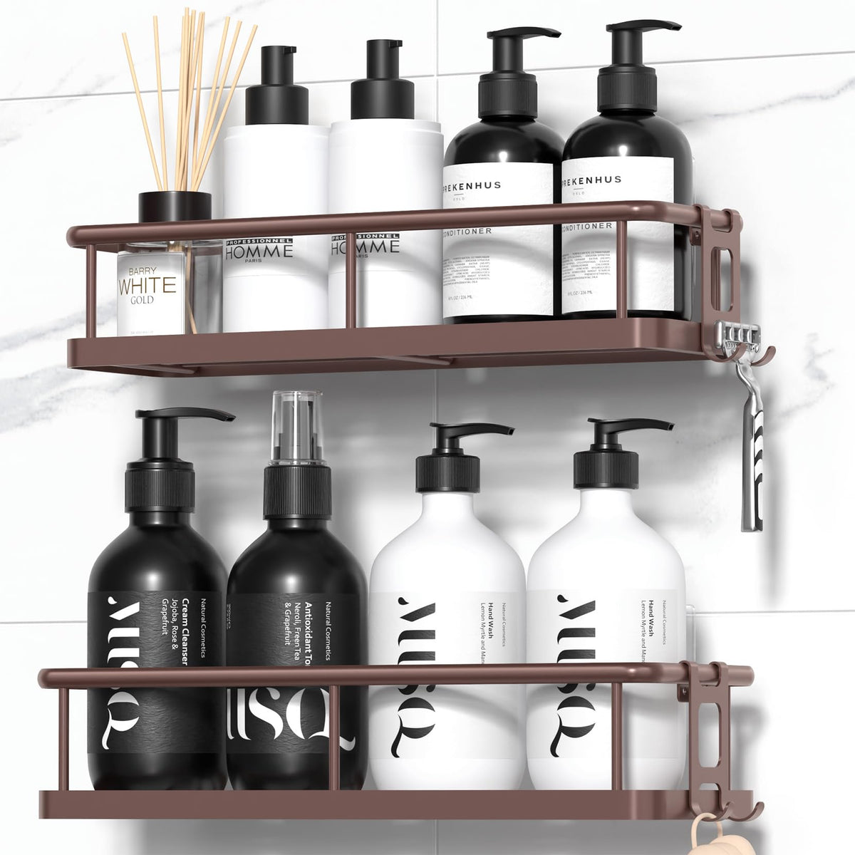 YASONIC Shower Caddy Adhesive, Rustproof Shower Organizer, Large Capacity Shower Shelves for Inside Shower, No Drilling Bathroom Organizers and Storage for Home Decor （2 Pack Silver）