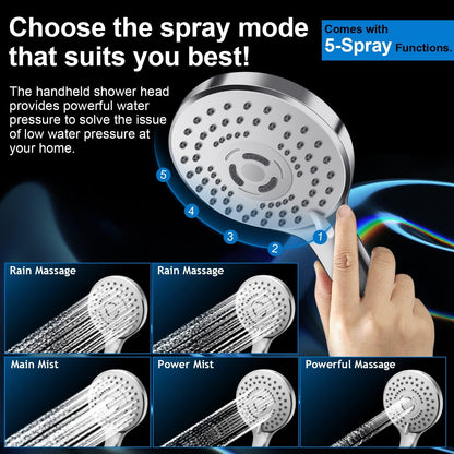 Shower Head Combo,10" High Pressure with 11" Extension Arm 5 Spray Handheld
