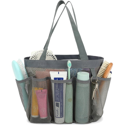Fammart Mesh Shower Caddy Portable for College Dorm Room Essentials, Odorless Polyester Large Shower Tote Bag with Dual Handles, 8-Pocket Quick-Dry Toiletry Organizer for Travel, Beach, Camping, Gym
