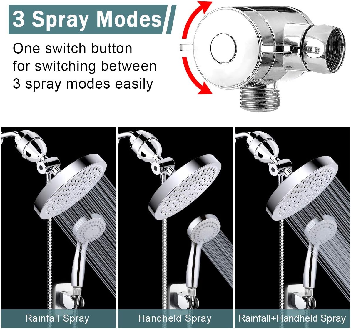Filtered Shower Head with Handheld, High Pressure Rainfall Shower Head