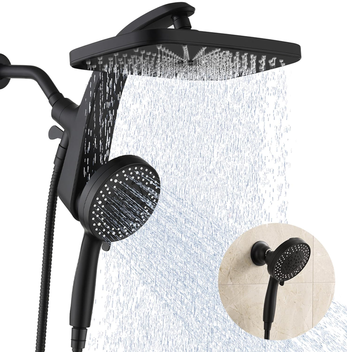 Rain Shower Head with Handheld Showerhead, Black 1.8GPM 460311
