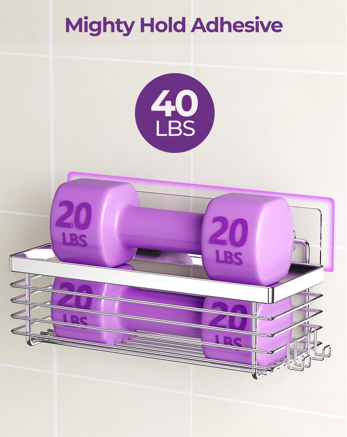 ODesign Shower Caddy Adhesive Stainless Steel Storage Organizers (Silver, 3 Pack)