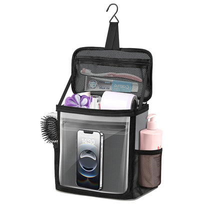 Hanging Shower Caddy Portable, Travel Toiletry Bag for Men & Women, Large Capacity with Hook,Dorm Room Essentials With Waterproof Phone Compartment, for Bathroom, Picnic, Gym, Travel(Black)
