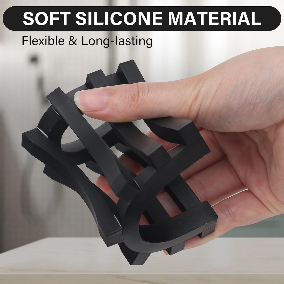 Slotted Silicone Soap Dish 2 Pcs, Self Draining Soap Holder with Raised Bar Design, Non Slip Soap Saver Tray, Quick Dry Soap Dish for Bathroom Kitchen Sink Shower, Black