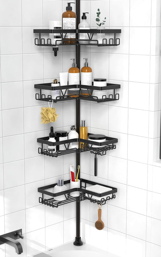 KEGII Corner Shower Caddy Tension Pole, Large Capacity Bathroom Organizer
