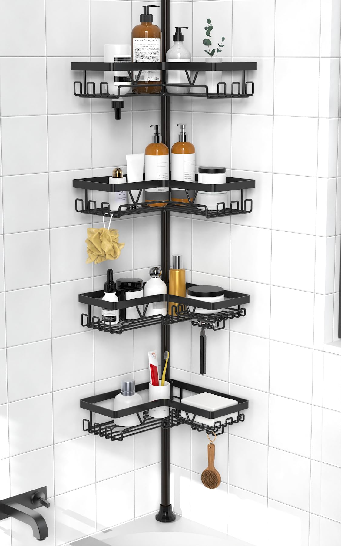KEGII Corner Shower Caddy Tension Pole, Large Capacity Bathroom Organizer