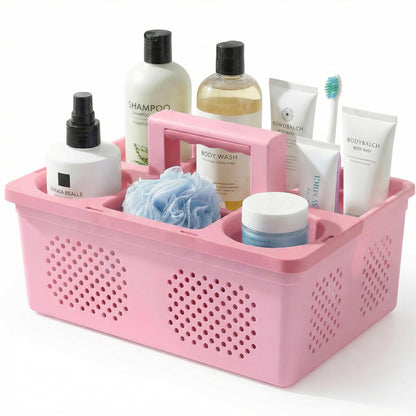 KMV Dorm Room Portable Shower Caddy with Adjustable Compartments - Ventilated Drainage Design with Handles, Perfect Toiletries Organizer for College Dorms-white