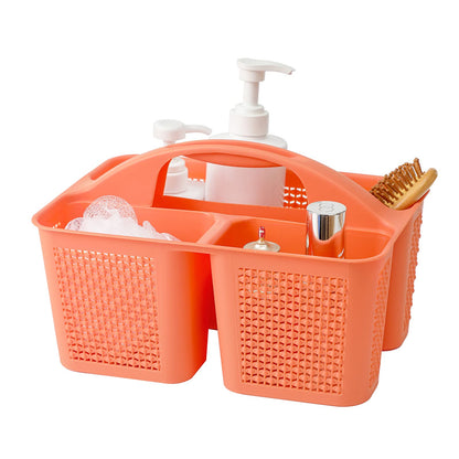 Plastic Portable Shower Caddy Basket with Handle, 3 Compartments, Grey