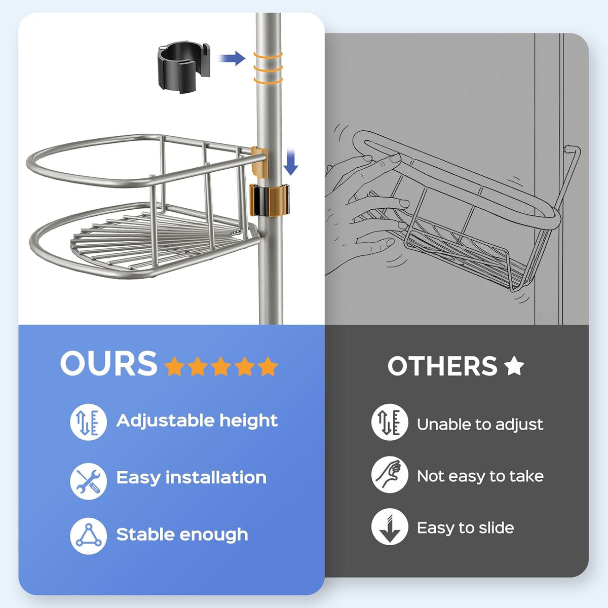 HAMITOR Shower Caddy Tension Pole: 4 Tier Corner Bathroom Organizer