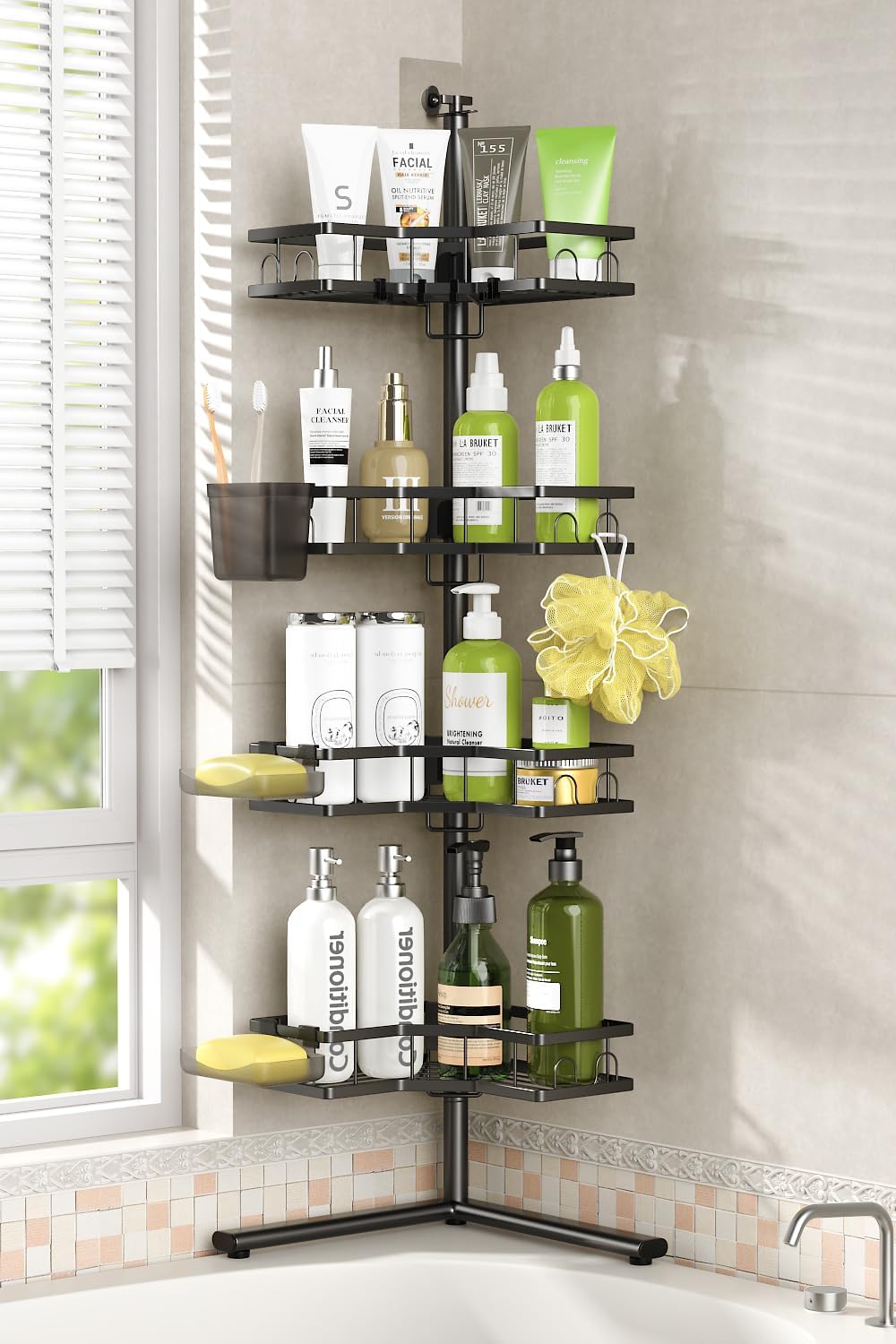 Standing Corner Shower Caddy - 4-Tier Rustproof Adjustable Shower Shelves