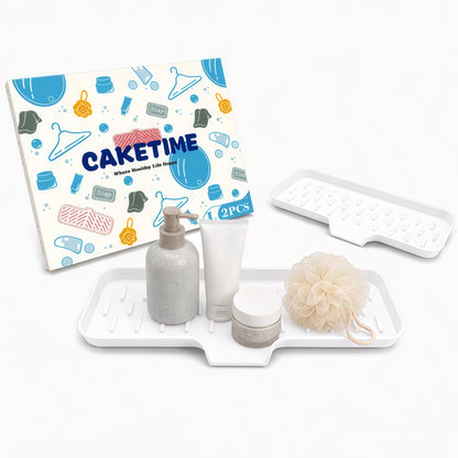 CAKETIME 2 Pack Silicone Soap Dish with Drainage Holes for Bathroom Shower Caddy Kitchen Counter Bar Sponge Holder Drying Rack Sink Organizer Essentials Apartment Home Household Must Haves 2026