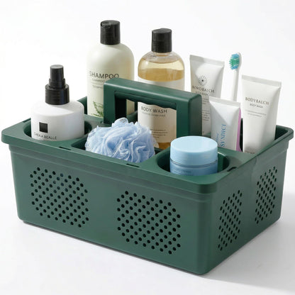 KMV Dorm Room Portable Shower Caddy with Adjustable Compartments - Ventilated Drainage Design with Handles, Perfect Toiletries Organizer for College Dorms-white