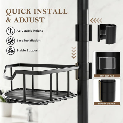 Corner Shower Caddy Tension Pole, Bathroom Organizer for Renters