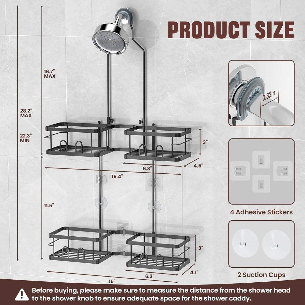 REINHARDT Adjustable Shower Caddy Hanging for Handheld Showerheads, Black