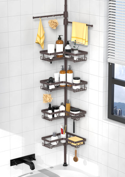 KEGII Corner Shower Caddy Tension Pole, Large Capacity Bathroom Organizer
