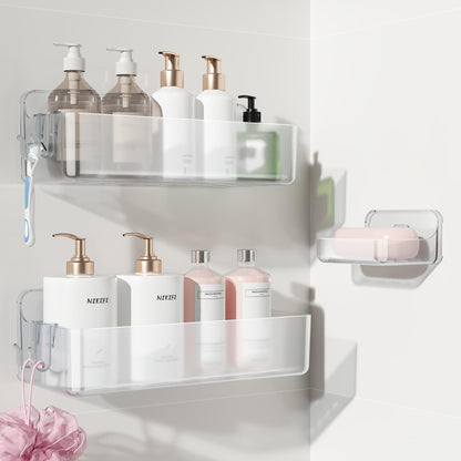Nieifi Adhesive Shower Shelves, Clear, 5 Pieces