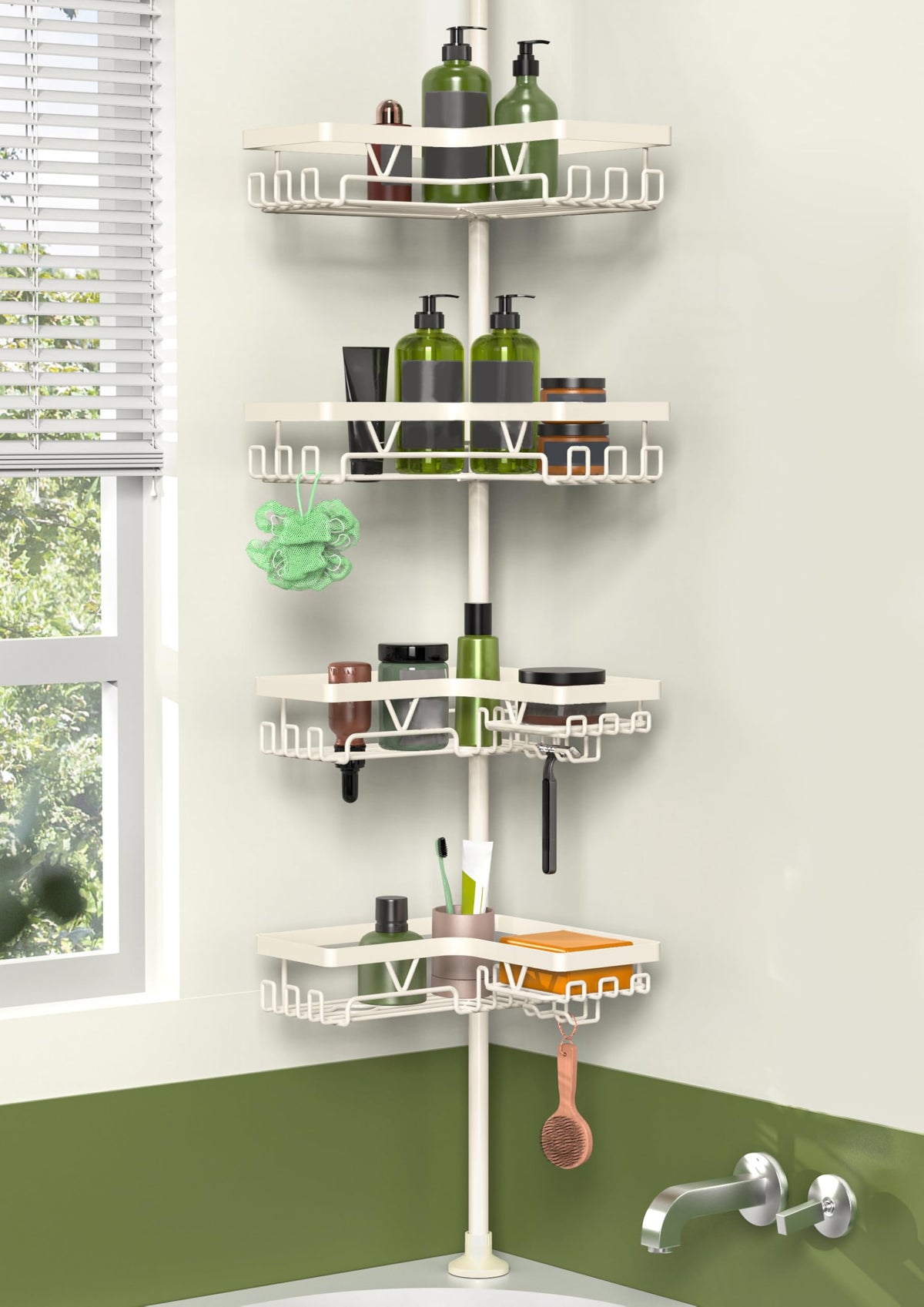 KEGII Corner Shower Caddy Tension Pole, Large Capacity Bathroom Organizer