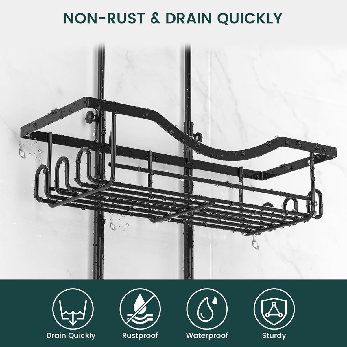 REINHARDT Adjustable Shower Caddy Hanging Rustproof Shower Organizer, Black