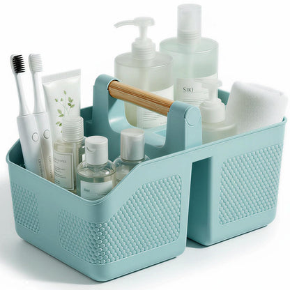 Plastic Shower Caddy Portable Shower Basket with Bamboo Handle, Black